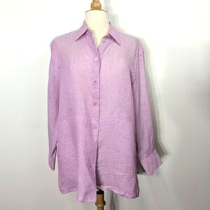 Escada Sport Designer Lilac Linen Button-Up Shirt L Oversized Loose Langenlook